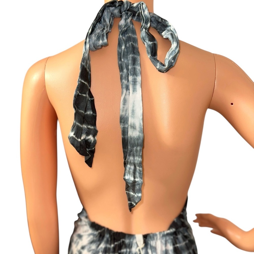 NWT Elan Tie Dye Dress Striped Black/Gray Halter Maxi Resortwear Women’s Sz L - Picture 3 of 7